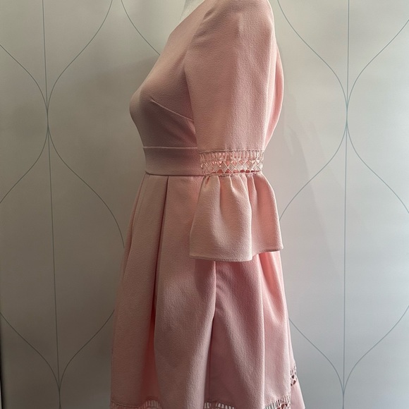 Eliza J Pink Bell Sleeve Fit and Flare Laser Cut Dress With Pockets - Picture 2 of 12